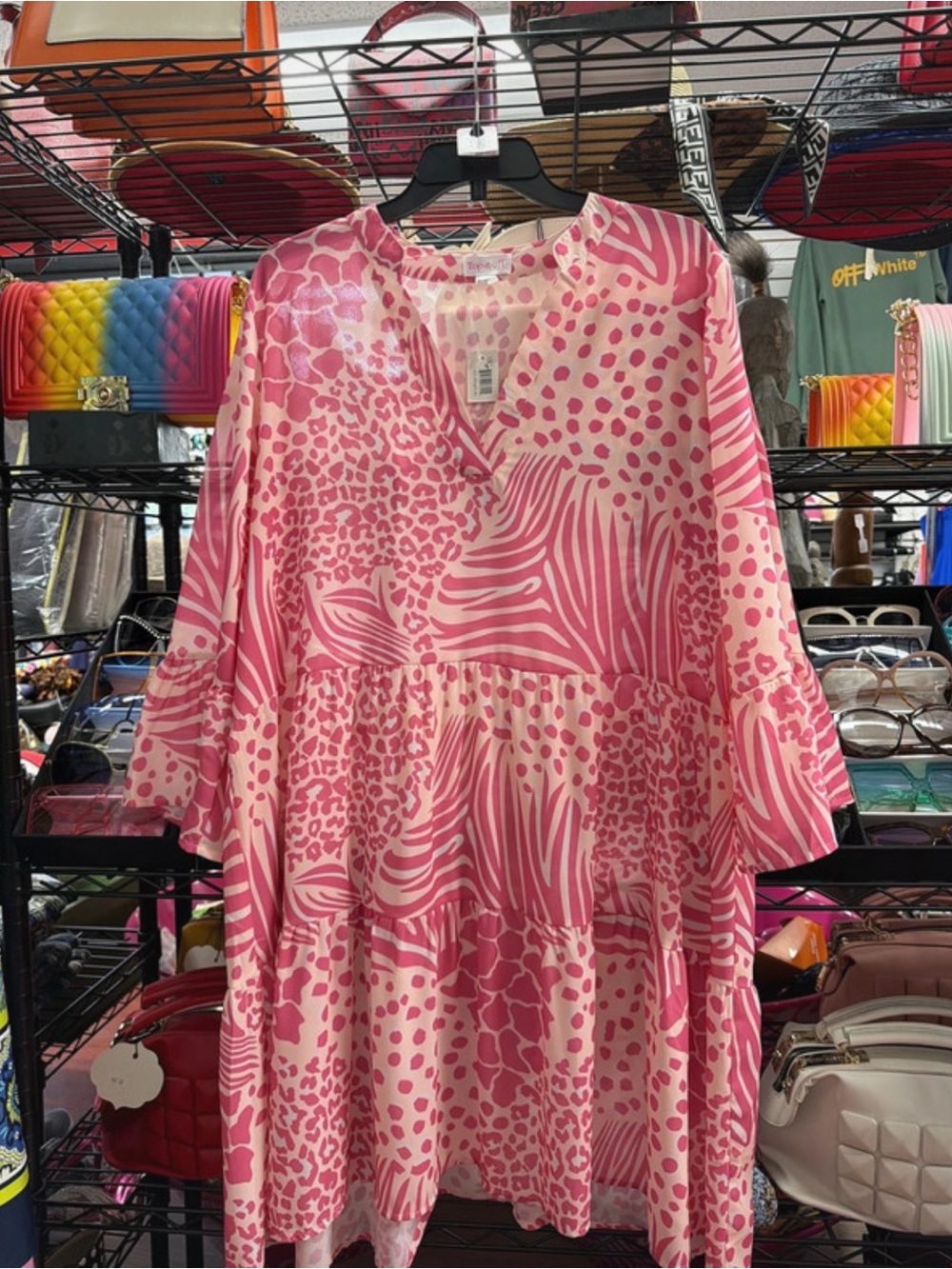 Women's Pink Patterned Midi Dress